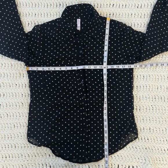 Xhilaration Black Polka Dot Semi-Sheer Lace Black White ButtonWomen's Blouse Top - Picture 9 of 12